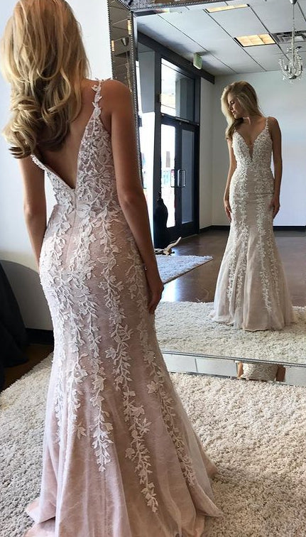 Leaf Lace Sexy Prom Dresses Long,Graduation School Party Gown