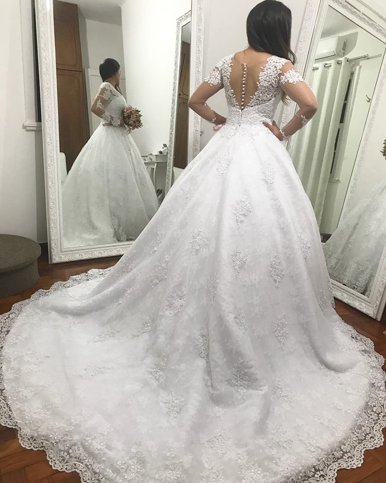 Wholesale Lace Wedding Dress Long Sleeves, Bridal Gown ,Dresses For Brides