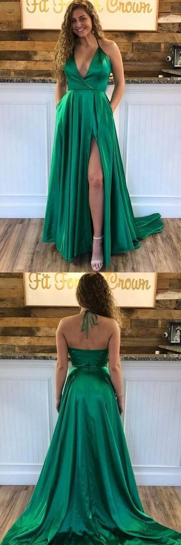 Sexy Green Prom Dress with Slit, Prom Dresses, Pageant Dress, Evening Dress, Ball Dance Dresses, Graduation School Party Gown