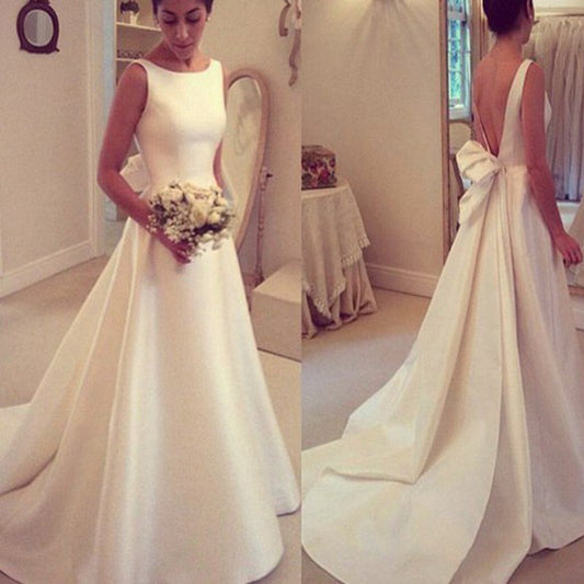 Simple Satin Wedding Dress V Back, Bridal Gown ,Dresses For Brides