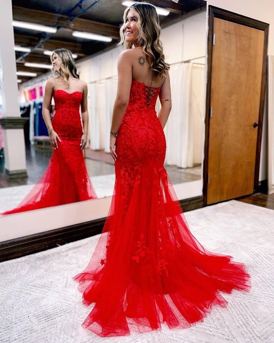 2023 Red Mermaid Lace Prom Dresses Homecoming Dresses DT1599 DressesTailor 2023 Red Mermaid Lace Prom Dresses Homecoming Dresses DT1599 DressesTailor
