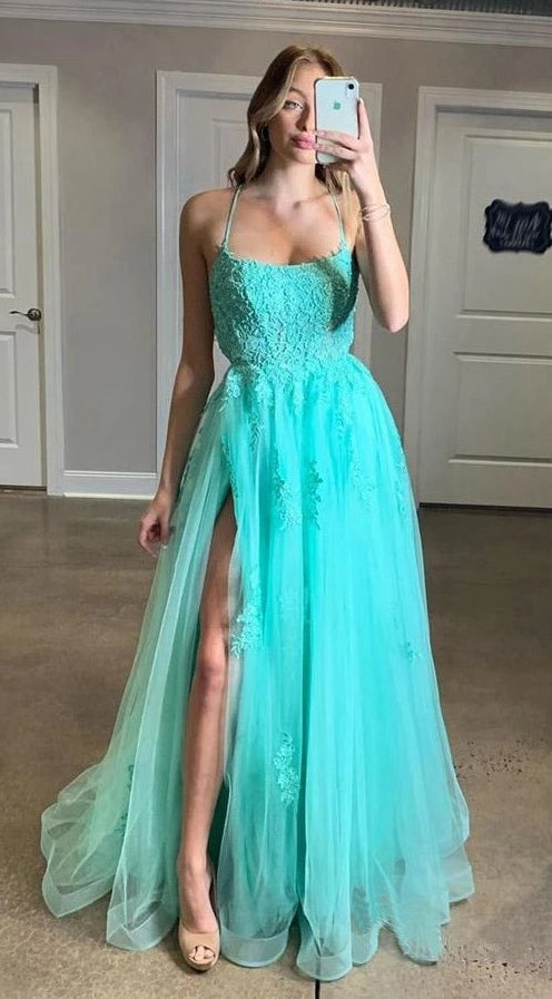Green Prom Dress with Slit, Prom Dresses, Pageant Dress, Evening Dress, Ball Dance Dresses, Graduation School Party Gown