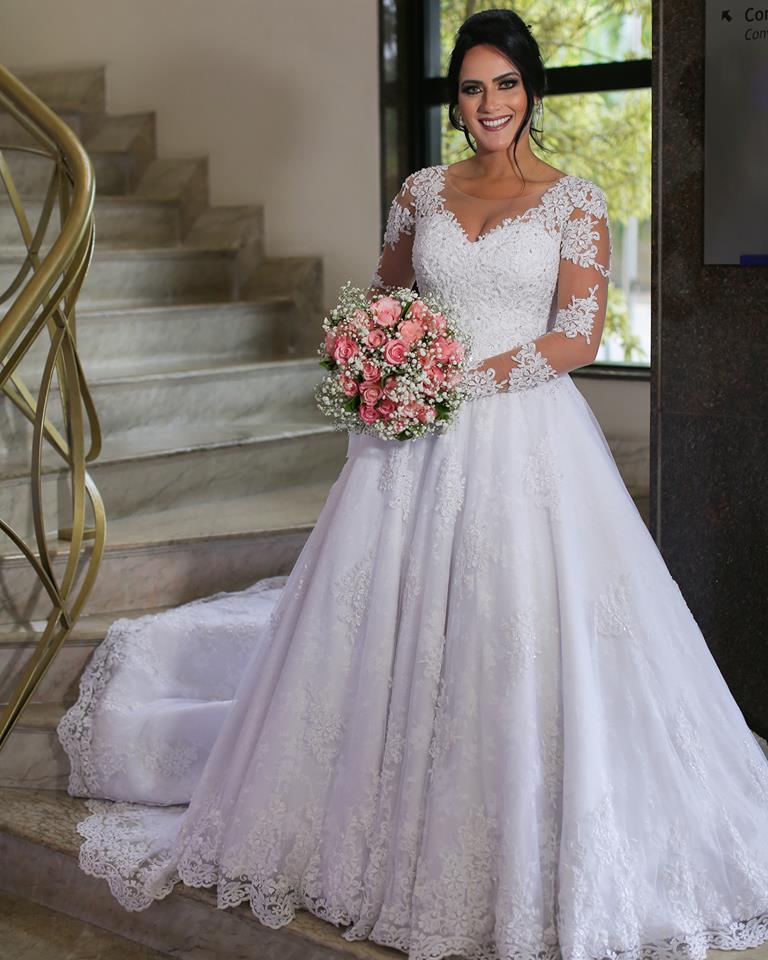 Wholesale Lace Wedding Dress Long Sleeves, Bridal Gown ,Dresses For Brides
