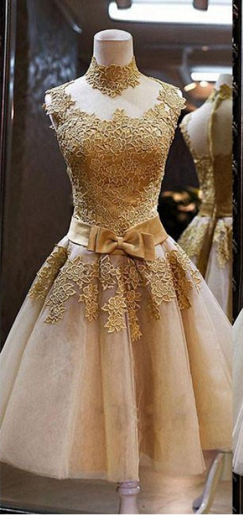 Gold Short Prom Dress, Homecoming Dresses, Graduation School Party Gow