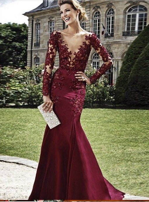 Sexy Prom Dresses Long Sleeves, Graduation School Party Gown, Winter Formal Dress