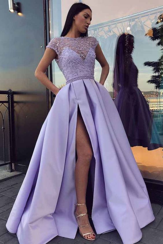 Prom Dresses with Slit Skirt, Graduation School Party Gown, Winter Formal Dress