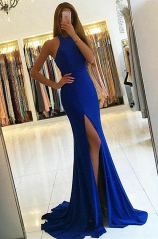 Sexy Royal Blue Prom Dress Halter Neckline, Evening Dress, Formal Dresses, Graduation School Party Dance Dress, DT0394
