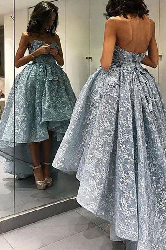 High Low Lace Homecoming Dress, Short Prom Dress, Graduation School Party Gown