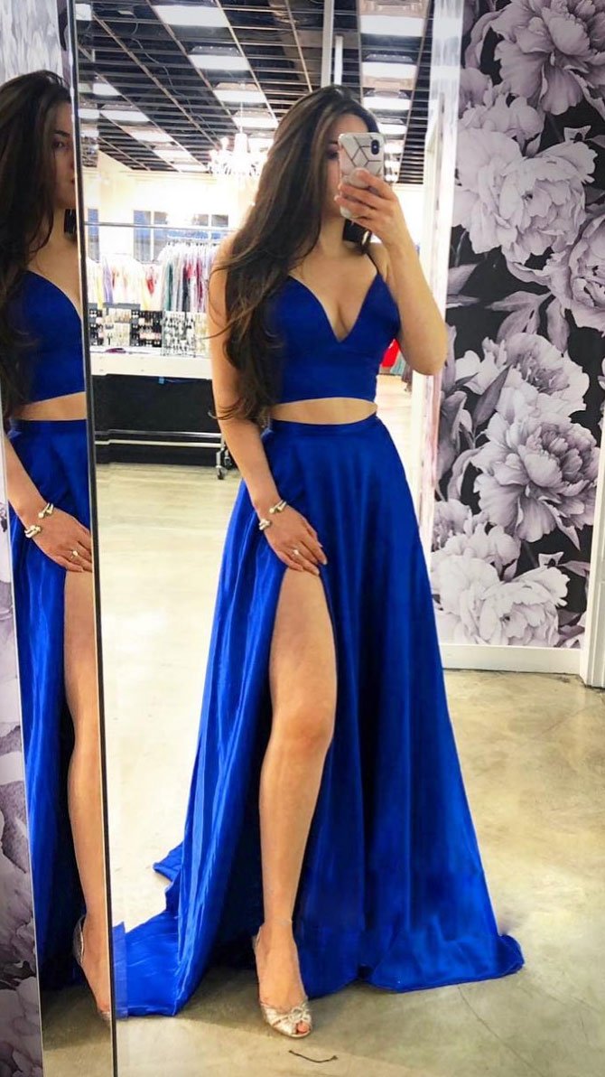 Royal Blue Two Pieces Prom Dress Evening Dress Graduation School Par DressesTailor