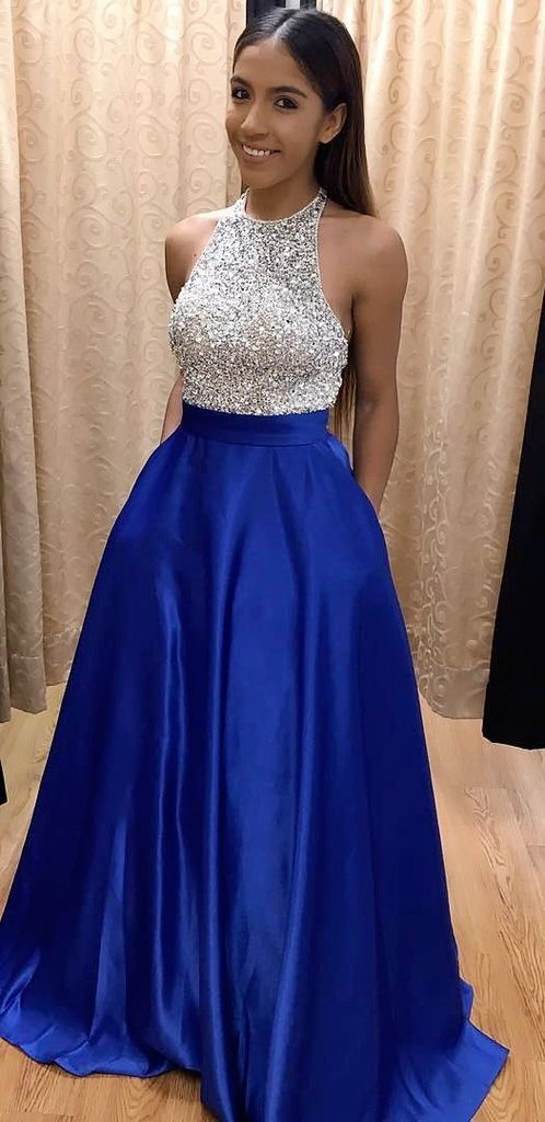Royal Blue Prom Dress Halter Neckline, Evening Dress, Dance Dresses, Graduation School Party Gown