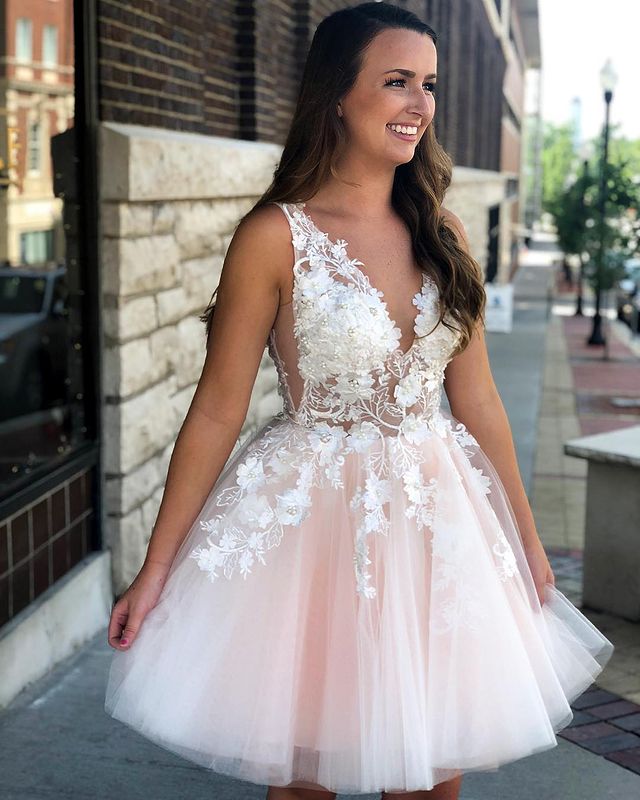 Homecoming Dress with Flowers , Short Prom Dress, Formal Outfit, Back to School Party Gown