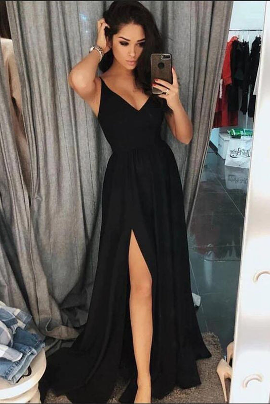 Black Prom Dress with Slit, Prom Dresses, Evening Gown, Winter Formal Dress