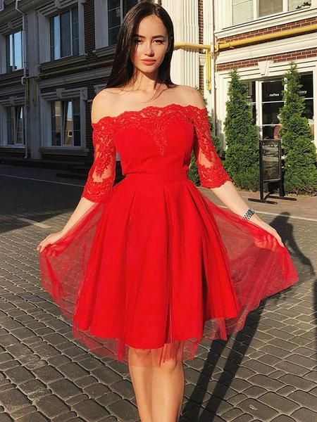 Red Homecoming Dress with Sleeves, Short Prom Dress ,Back To School Party Dress, Evening Dress, Formal Dress