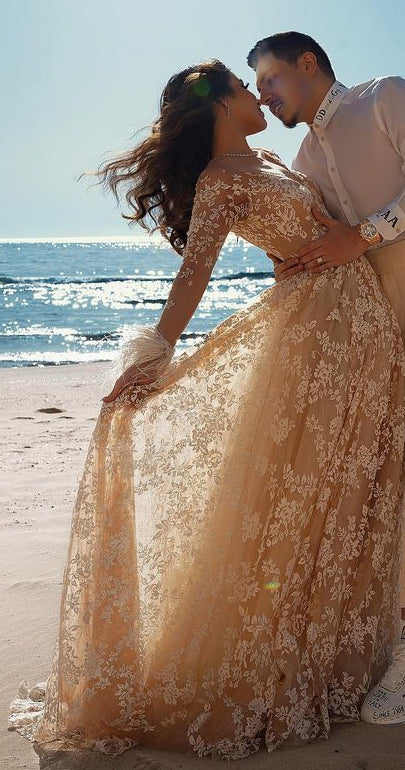 Lace Beach Bridal Dresses,Colored Wedding Dresses, DT1360