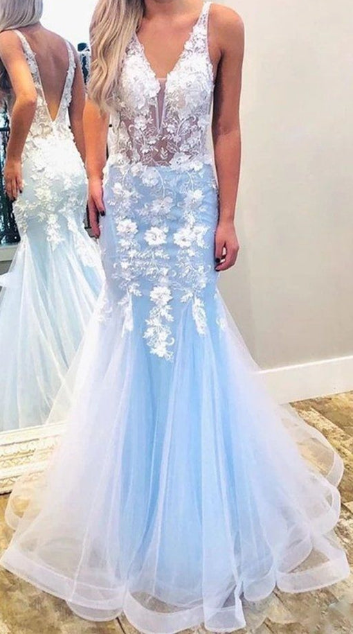 Mermaid Long Prom Dresses with Appliques and Beading,Formal Dresses,Charming Dance Dress