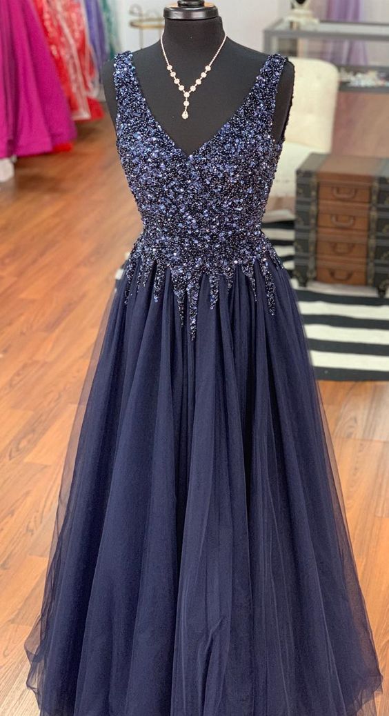 Navy Prom Dress Long, Dresses For Graduation Party, Evening Dress, For