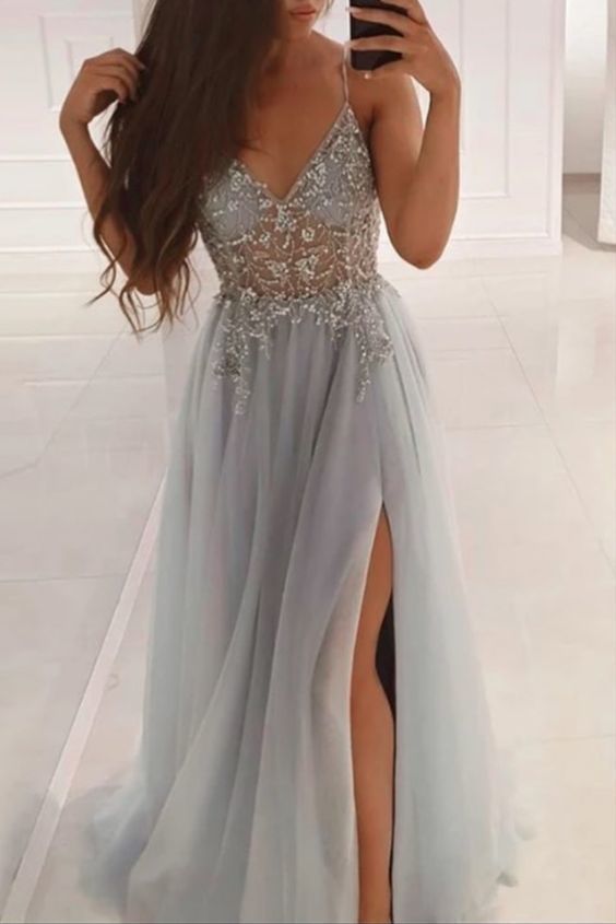 Sexy Prom Dress with Slit 2021, Formal Dress, Evening Dress, Dance Dresses, Graduation Party Dress