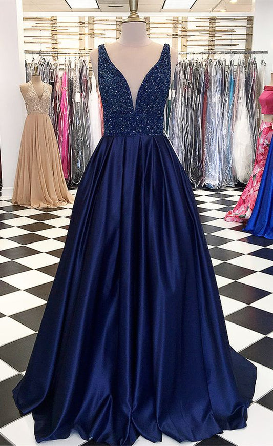 Navy Prom Dress Long, Pageant Dress, Evening Dress, Dance Dresses, Graduation School Party Gown