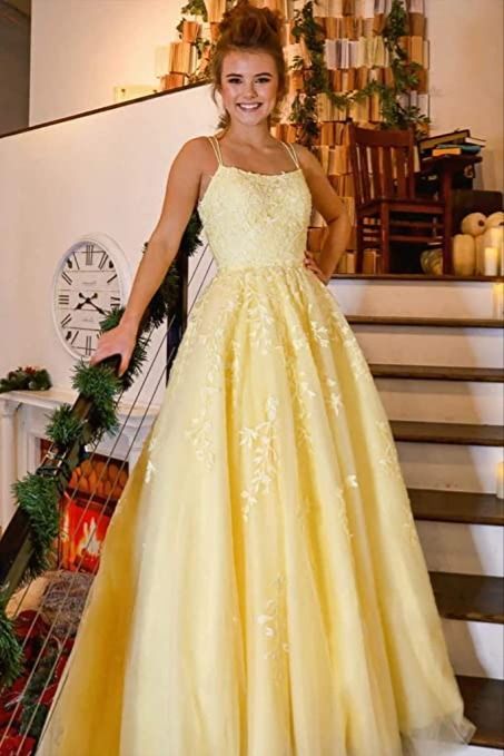 Yellow Lace Prom Dress 2022, Evening Dress, Formal Dress, Dance Dresses, Graduation School Party Gown