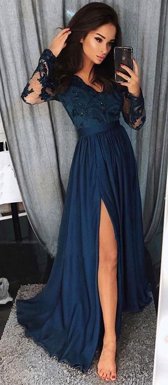 Prom Dress with Sleeves , Evening Gown, Graduation School Party Dress, Winter Formal Dress