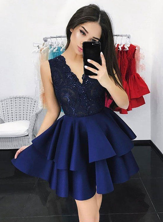 Short Navy Prom Dress, Homecoming Dresses, Graduation School Party Gown, Winter Formal Dress