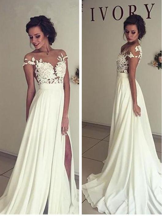 Sexy Chiffon Wedding Dress Slit Skirt, Bridal Gown ,Dresses For Brides