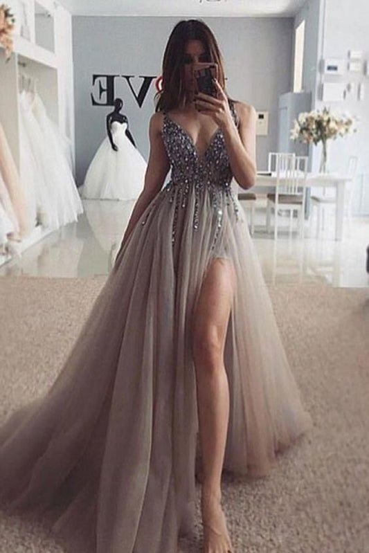 Sexy Prom Dress with Slit, Prom Dresses, Pageant Dress, Evening Dress, Ball Dance Dresses, Graduation School Party Gown