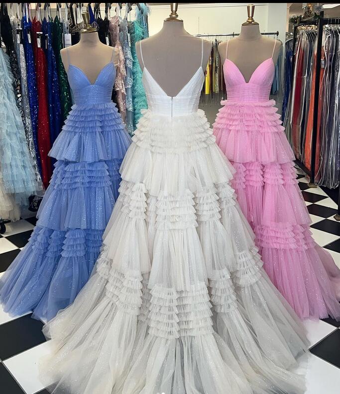 Sexy Sparkly Prom Dress Slit Skirt Deep V Neckline Wedding Dress DT1300