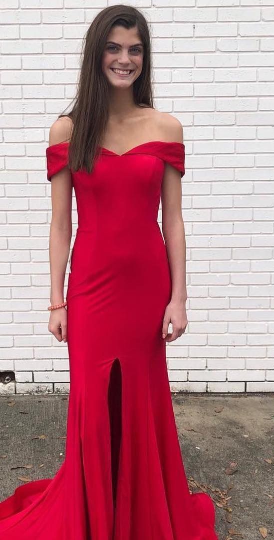 Red Prom Dress with Slit 2021, Formal Dress, Evening Dress, Dance Dresses, Graduation Party Dress