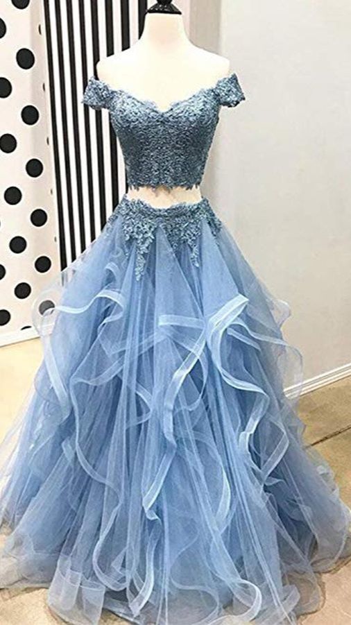 Two Pieces Prom Dress Off The Shoulder Sleeves, Evening Dress, Formal Dress, Dance Dresses, Graduation School Party Gown