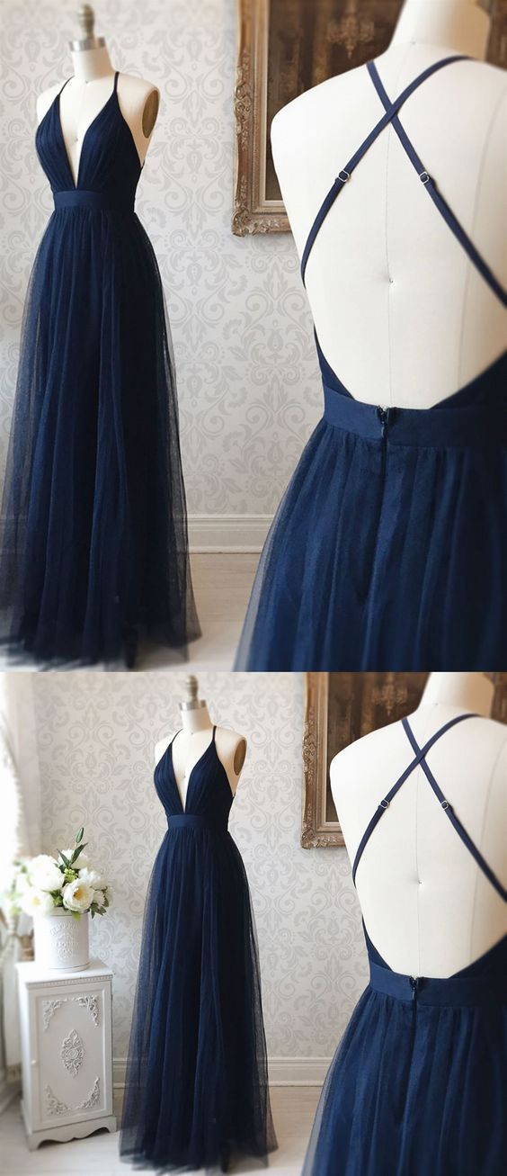 Sexy Navy Prom Dress Backless, Dresses For Graduation Party, Evening Dress