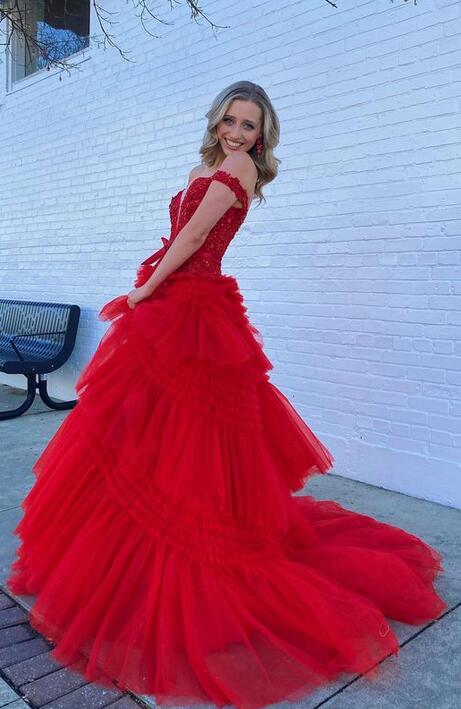 V Neck Red Long Formal Dresses Cheap Simple Red Tulle Off Shoulder Long Prom Dress, Red V Neck Red Long Formal Dresses Cheap Simple Red Tulle Off Shoulder Long Prom Dress, Red