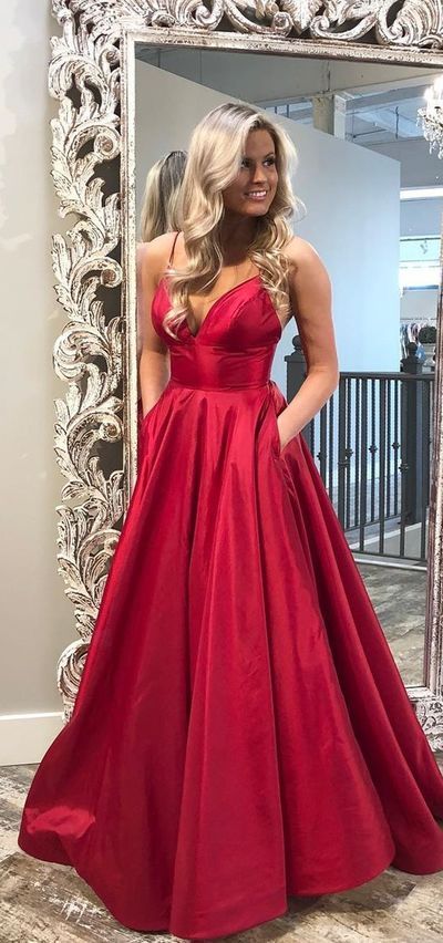 V Neckline Prom Dress with Pocketes, Prom Dresses, Graduation School Party Gown