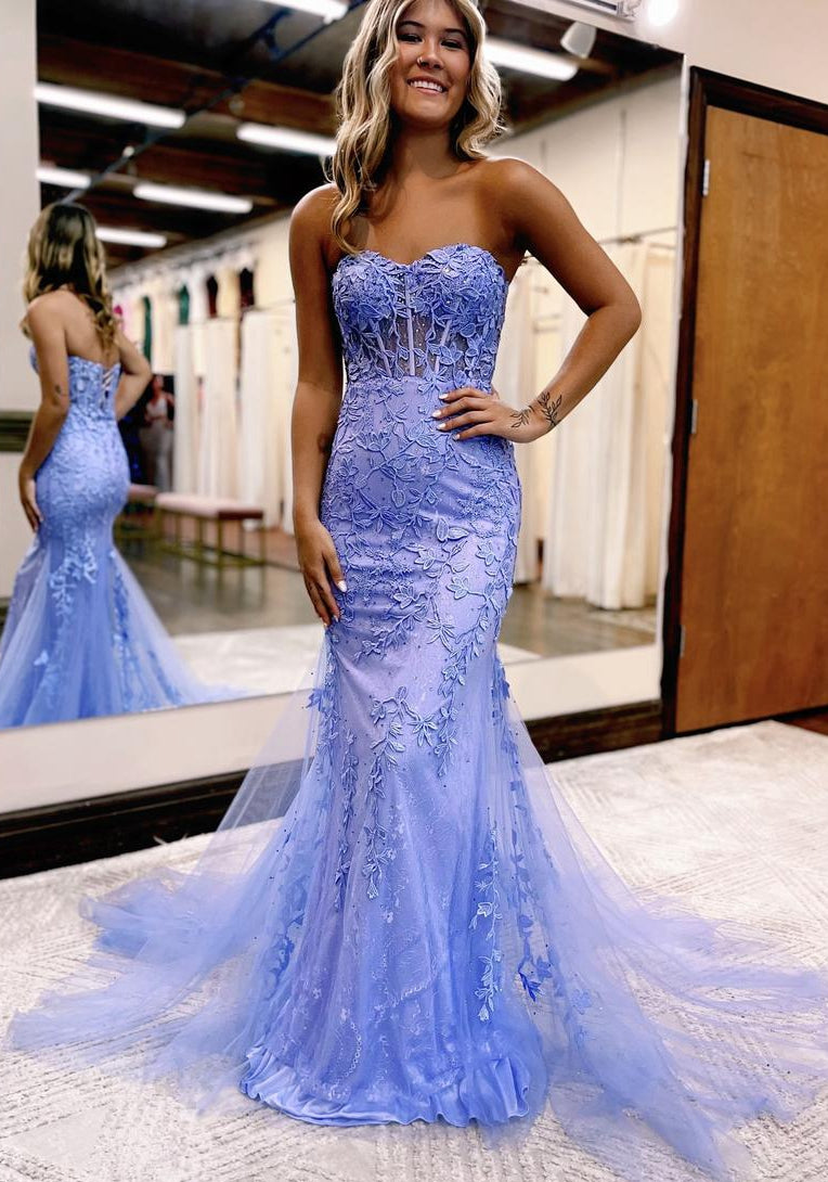 Strapless Sexy Leaf Lace Long Prom Dresses