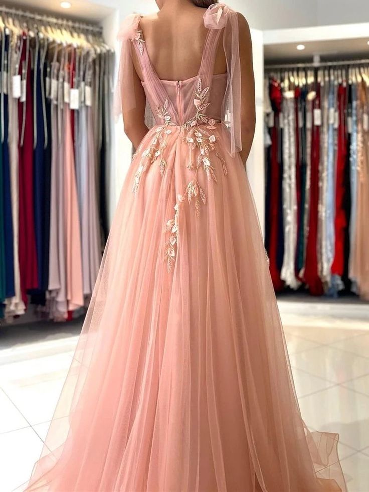 A line Tulle Sweetheart Long Prom Dresses