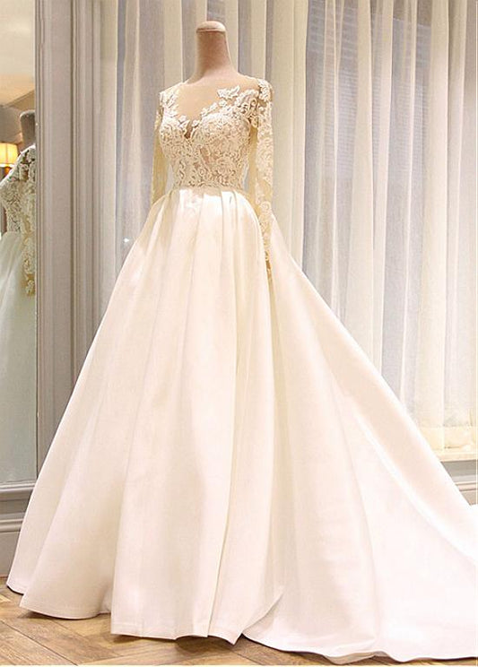 Satin Wedding Dress with Sleeves, Dresses For Wedding, Bridal Gown ,Bride Dress, Dresses For Brides