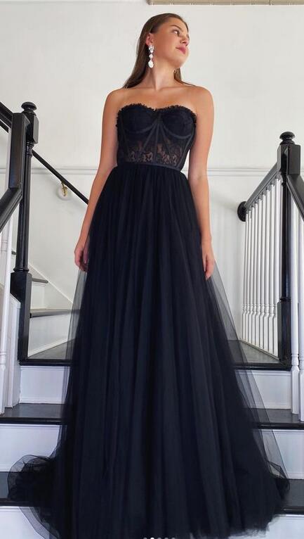 2023 Black Prom Dresses Long, Sexy Graduation School Party Gown DT1335