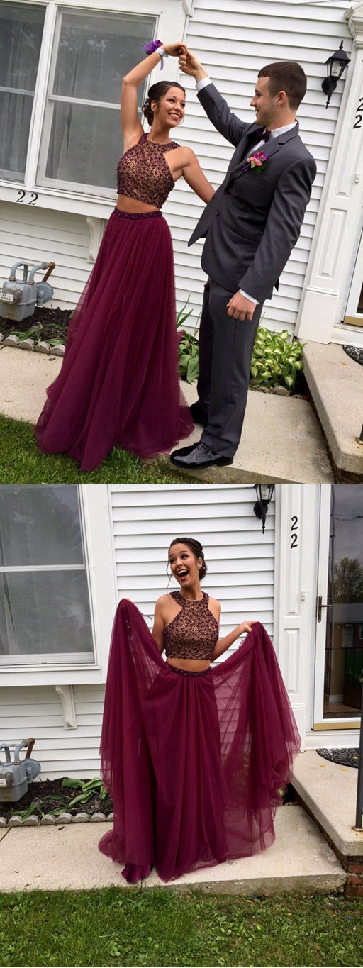 Two Pieces Prom Dress, Evening Gown, Graduation School Party Dress, Winter Formal Dress