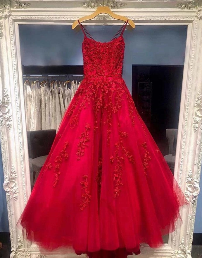 Red Lace Prom Dresses 2022, Evening Dress, Formal Dress, Dance Dresses, Graduation School Party Gown