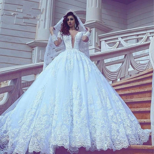 Wholesale Princess Style Wedding Dress with Sleeves, Bridal Gown ,Dresses For Brides