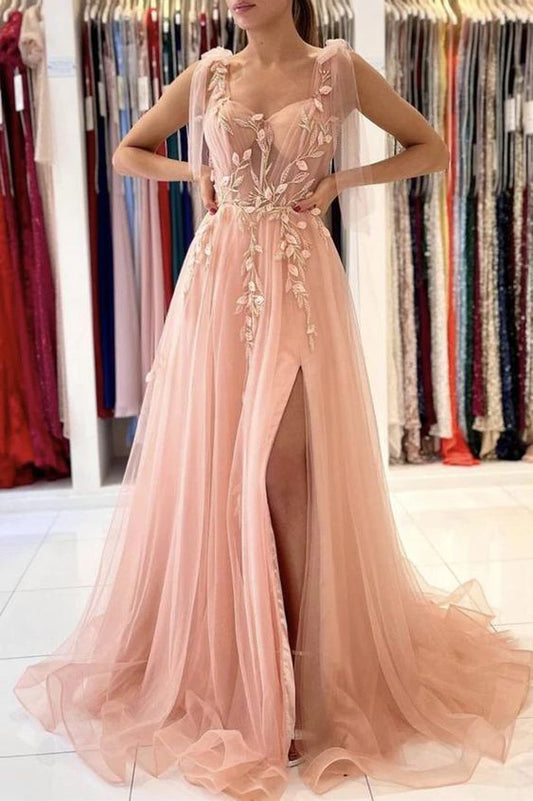 A line Tulle Sweetheart Long Prom Dresses