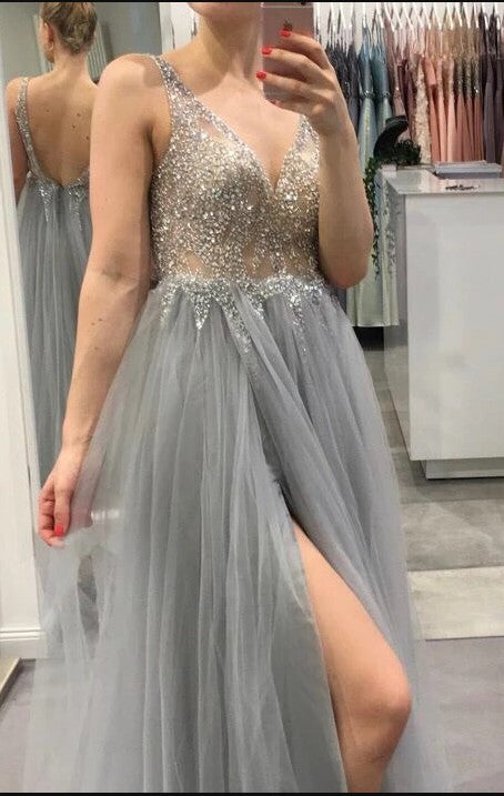 Sexy Silver Prom Dress Long, Special Occasion Dress, Evening Dress, Ball Dance Dresses, Graduation School Party Gown