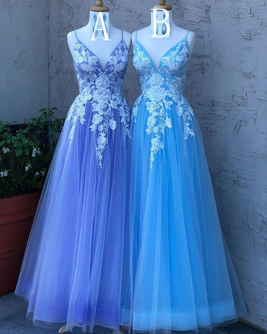 Straps Tulle/Lace Prom Dresses Long,Formal Gown