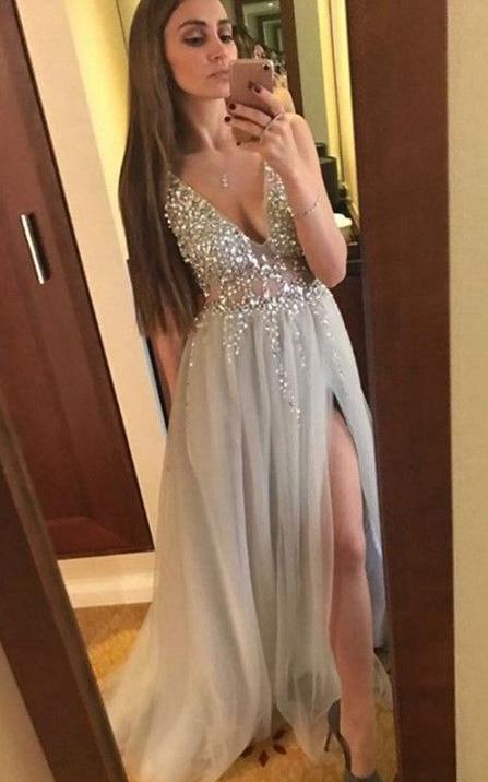 Sexy Beaded Prom Dress Long, Evening Dress, Dance Dresses, Graduation School Party Gown