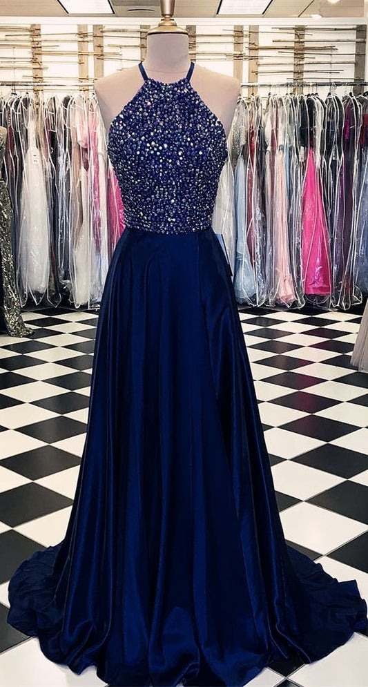 Navy Prom Dress Beaded Top, Dresses For Graduation Party, Evening Dress, Formal Dress