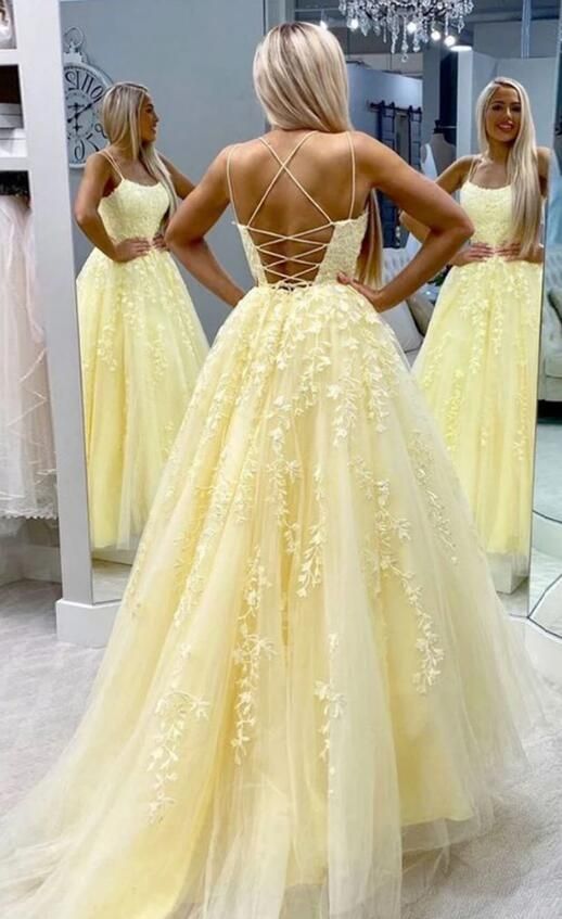 Yellow Lace Prom Dress 2022, Evening Dress, Formal Dress, Dance Dresses, Graduation School Party Gown