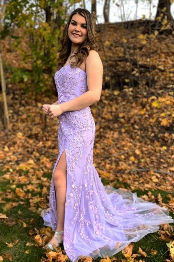 Sexy Lace Prom Dresses with Slit, Evening Dress, Formal Dress, Dance Dresses