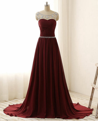 Burgundy Chiffon Prom Dress, Prom Dresses, Evening Gown, Graduation School Party Dress, Winter Formal Dress