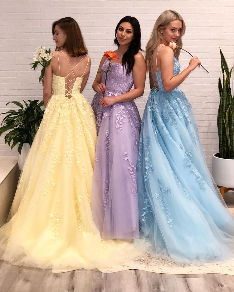 Yellow Lace Prom Dress, Prom Dresses, Pageant Dress, Evening Dress, Ball Dance Dresses, Graduation School Party Gown