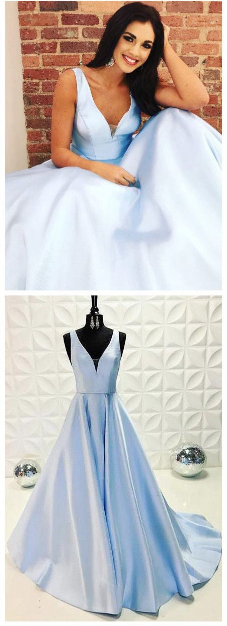 Light Blue Prom Dress, Prom Dresses, Evening Gown, Graduation School Party Dress, Winter Formal Dress